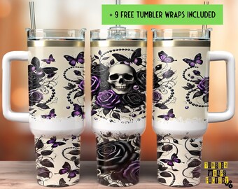 Gothic Butterfly Floral,40oz Tumbler Wrap Design, 40 ounce quencher handle cup, 40 oz gothic tumbler, Tumbler Design File, Halloween Tumbler