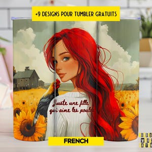 Just A Girl Who Loves Chickens Tumbler Wrap, 20oz Skinny Sublimation Tumbler Design, Farm Sunflower Chicken Lover Tumbler Wrap Design French