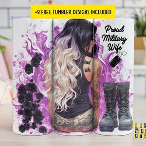 Military Wife Tumbler Wrap, Military Boots, Proud Patriotic Wife, US American Flag, 20 Oz Skinny Sublimation Tumbler Wrap Digital Design PNG