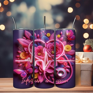Gobelet infirmière png modèles FRANÇAIS Designs par sublimation téléchargement immédiat emballage de gobelet cadeau infirmière