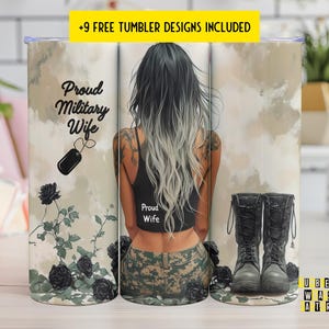 Military Wife Tumbler Wrap, Military Boots, Proud Patriotic Wife, US American Flag, 20 Oz Skinny Sublimation Tumbler Wrap Digital Design PNG