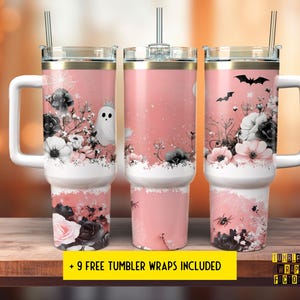 Halloween Tumbler 40 oz Tumbler Wrap, Pumpkin, 40 oz Tumbler PNG, Floral 40oz Sublimation Tumbler Design, 40oz Tumbler Template