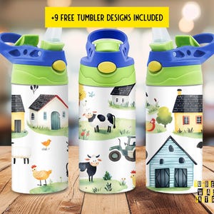 Cute Farm Tractor Animals 12 oz Flip Top Tumbler Wrap Sippy Cup Tumbler Wrap - Digital Download - Sublimation Design - Kids Tumbler