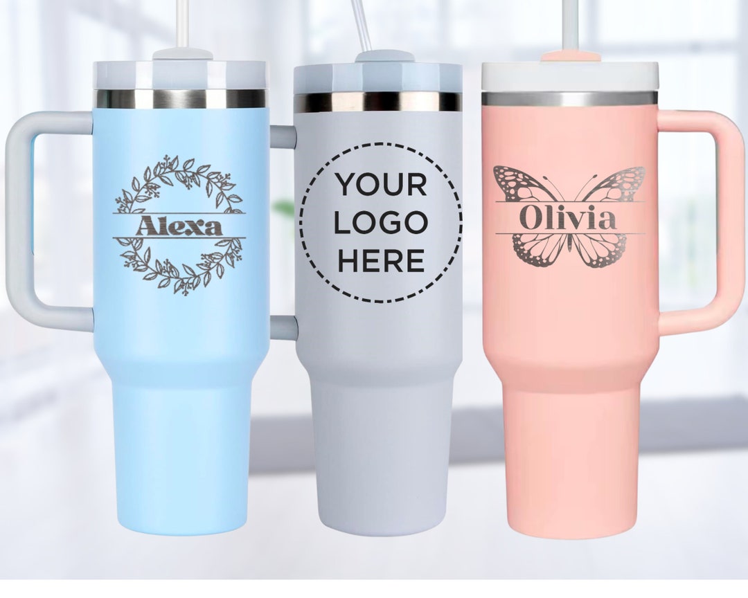 Personalized 40oz Tumbler With Handle & Straw, Monogrammed Name Custom Engraved, Gift for Her ...