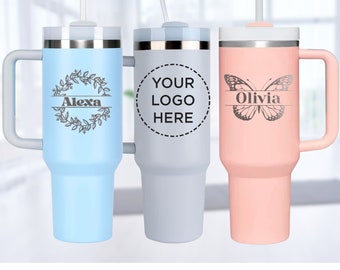 Personalized 40oz Tumbler with Handle & Straw, Monogrammed Name Custom Engraved, Gift for Her, 40 oz Travel Mug, Chistmas Gifts, Insulated