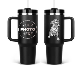 Photo Engraved Tumbler, Photo Engraved Stainless Steel Tumbler, Photo Tumbler With Lid, Personalized Photo Tumbler with Straw, 40 Oz Tumbler