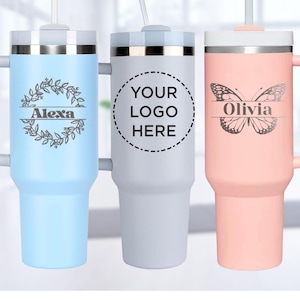 Personalized 40oz Tumbler with Handle & Straw, Monogrammed Name Custom Engraved, Gift for Her, 40 oz Travel Mug, Chistmas Gifts, Insulated