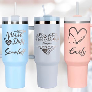 Custom Nurse Tumbler with Handle, 40oz Tumbler for Nurse, Personalized Nurse Gift, Stethoscope, Gift for Nurse, Nurse Gift, Doctor Gift, Cup