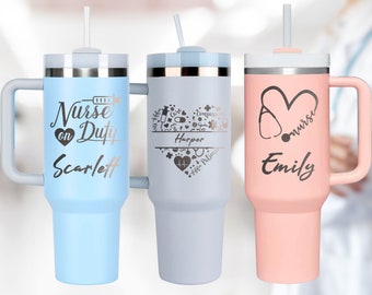 Custom Nurse Tumbler with Handle, 40oz Tumbler for Nurse, Personalized Nurse Gift, Stethoscope, Gift for Nurse, Nurse Gift, Doctor Gift, Cup