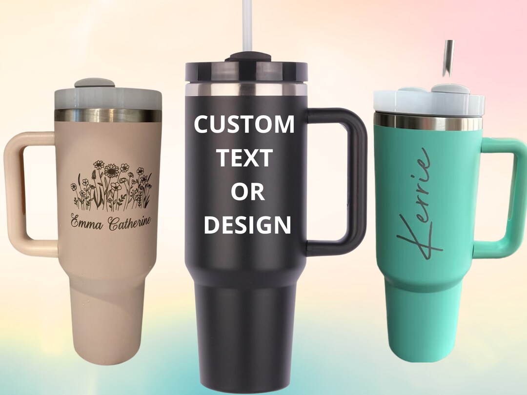 Personalized 40 Oz Tumbler, Tumbler With Handle, Laser Engraved Drinkware, Monogram Steel Cup ...