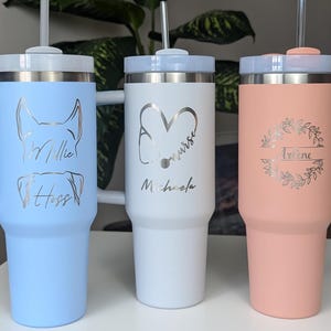 Custom Dog Ear Design Tumbler - Personalized Stanley-Style with Pet Name - Tumbler With Handle - Gift For Dog Mom