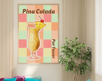 Pina Colada illustration poster, cocktails print, drinks poster, kitchen printable, kitchen wall art, cocktail poster, Pina colada print