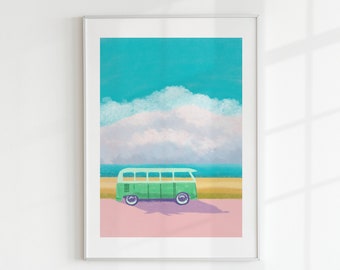 retro van print, road trip, surfboard van, volkswagen van, van printable, vehicle decor, van printscampervan, vintage camper,retro car print