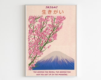 IKIGAI Japanese poster, Japanese Wall Art, Tokyo Wall Art, Digital Download, Japanese Home Decor, Printable Wall Art, Illustration Prints