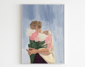 faceless women with flowers print, artful wall art, boho women wall art, boho wall decor, women artful art, feminine wall print,mujer,flores