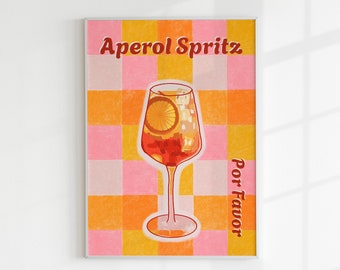 Aperol Spritz illustration poster, cocktails print, drinks poster, kitchen printable, kitchen wall art, cocktail poster