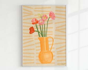 orange vase pink flowers, flowers poster, artful wall art, flowers wallart, flowers vase print, flowers decorative, flowers bouquet art