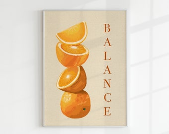 orange balance print ,orange fruit illustration, orange print wallart, orange wall art, orange fruit poster, artful orange art, orange decor