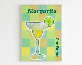 margarita illustration poster, cocktails print, drinks poster, kitchen printable, kitchen wall art, cocktail poster, drinks print