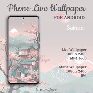 Sakura Landscape Live Wallpaper, Cherry Blossom Animated Background, Dynamic Wallpaper for Smartphone, Lock Screen, Seamless Loop, MP4, JPG