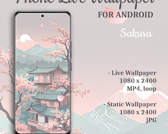 Sakura Landschaft Live Wallpaper, Kirschblüte animierter Hintergrund, dynamisches Hintergrundbild für Smartphone, Sperrbildschirm, nahtlose Schleife, MP4, JPG