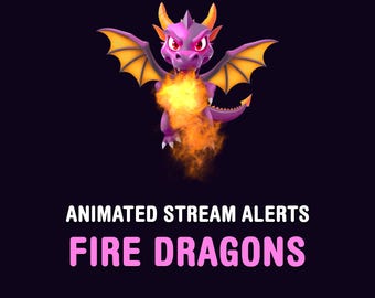 Alerte de contraction de dragons cracheurs de feu, superposition de dessins animés fantastiques, alerte de flux de dragons de dessins animés, 2 variantes