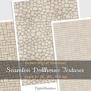Miniature light brick paving facing stone, printable sheets for DIY dollhouse and diorama, 3 seamless textures, digital download, 1:12 scale