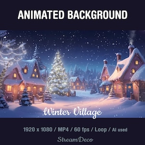 Animated Background Snowy Night Winter Village, Christmas Stream Overlay, Background for Streamers, VTubers,Twitch, YouTube, Loop, HD
