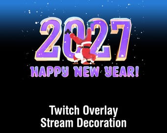 Happy New Year 2027 Twitch Overlay, Dancing Santa Loop Animation, New Year's Eve Stream Decoration