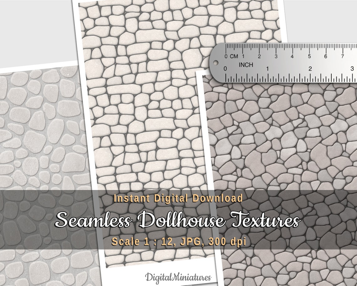 Light Stone Walls and Pavement, Cobble, Rock, Dollhouse Miniature ...