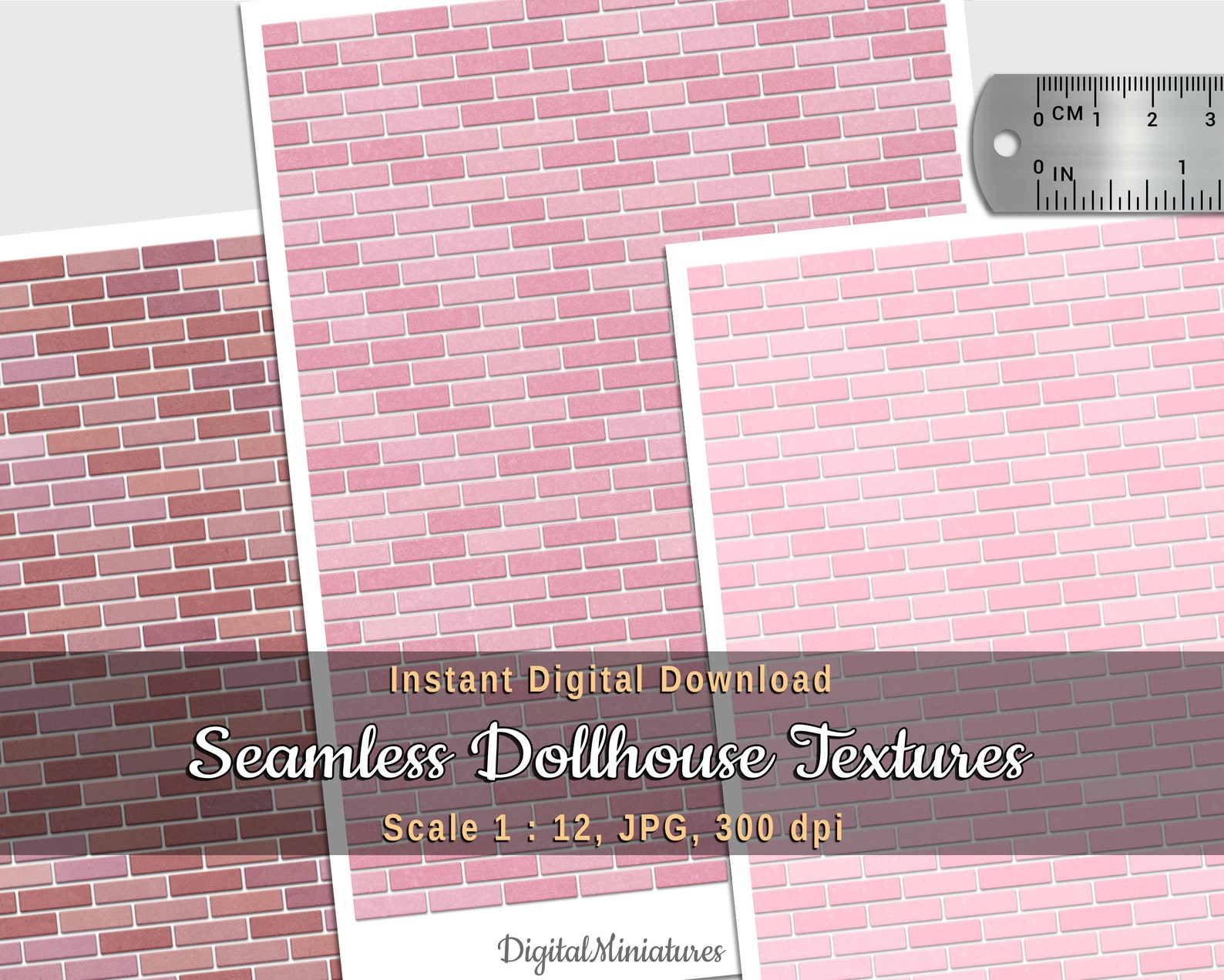 Pink Brick Dollhouse Wallpaper Printable for Miniature Doll House or ...