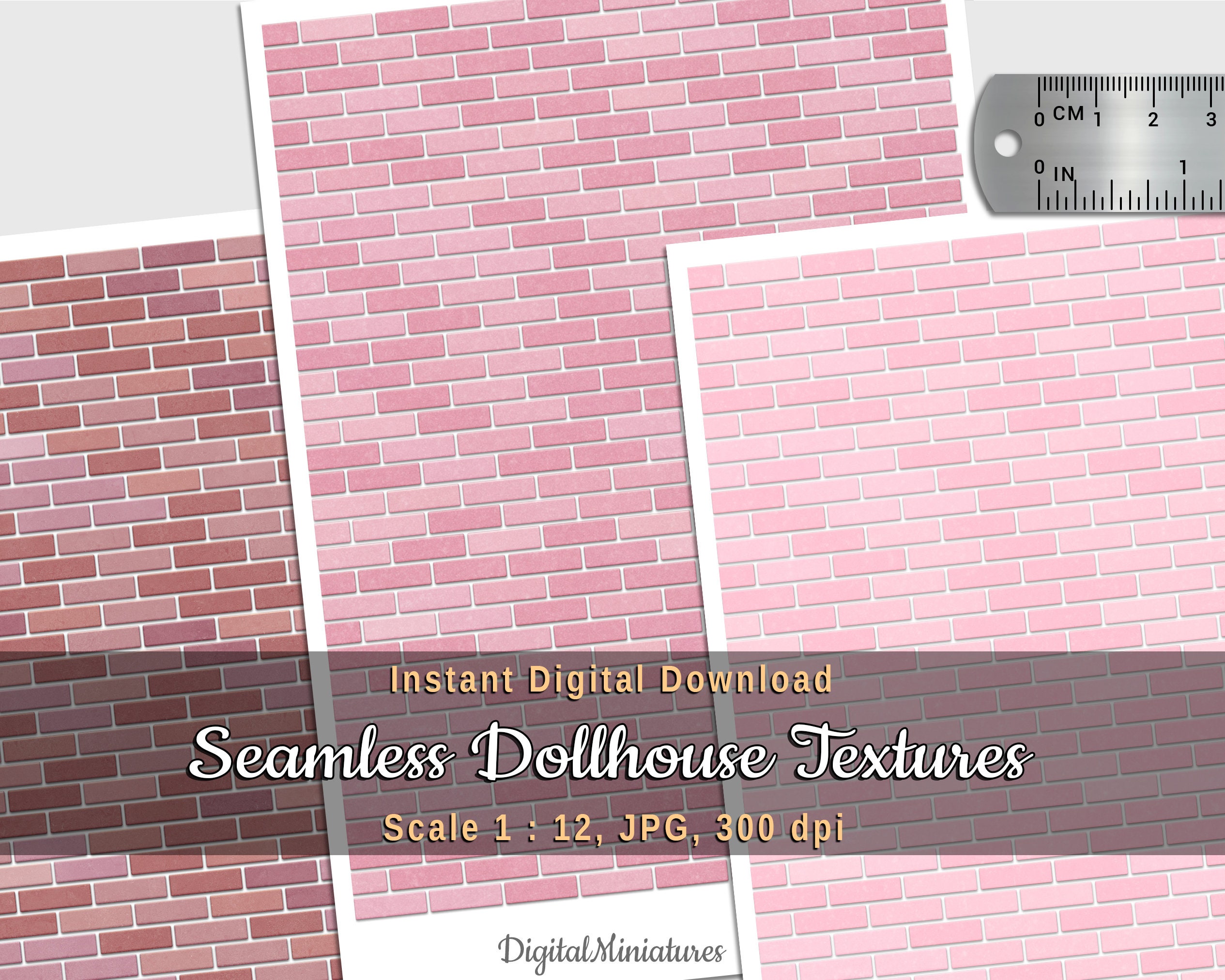 Pink Brick Dollhouse Wallpaper Printable for Miniature Doll House or ...