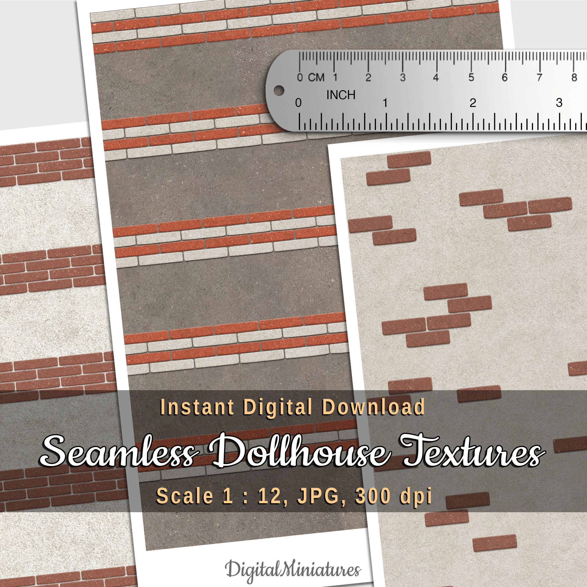 Dollhouse Wallpaper Printable Roman Brick Cladding, 3 Antique Masonry ...