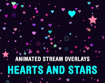 Superpositions de flux animés, étoiles et coeurs roses illuminés et brillants, alertes Twitch plein écran, ressources VTuber, décoration de flux, transparent