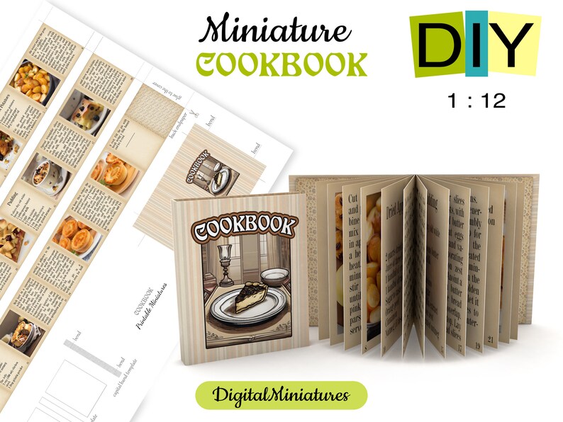 Miniature Cookbook for Dollhouse Library, DIY Printable Kit Mini Book ...