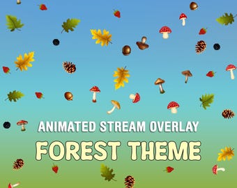 Forest Theme Stream Overlay, Animated Twitch Alert, Cottagecore, Goblincore, Fairycore Stream Decoration, Mushrooms, Leaves, Wild Berries