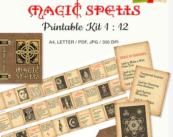 Livre miniature à faire soi-même, livre de sorts magiques pour bibliothèque de maison de poupée, kit imprimable de mini livre pour poupées avec pages et couverture