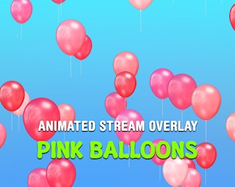 Décoration animée de flux de ballons, superposition de ballons roses volants pour streamers, élément VTuber, alerte Twitch plein écran, suivi, abonnements