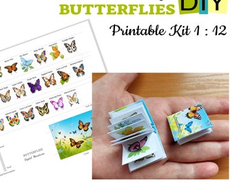 Livre miniature à faire soi-même, encyclopédie des papillons pour bibliothèque de maisons de poupées, kit imprimable téléchargeable pour enfants, mini livre avec pages et couverture