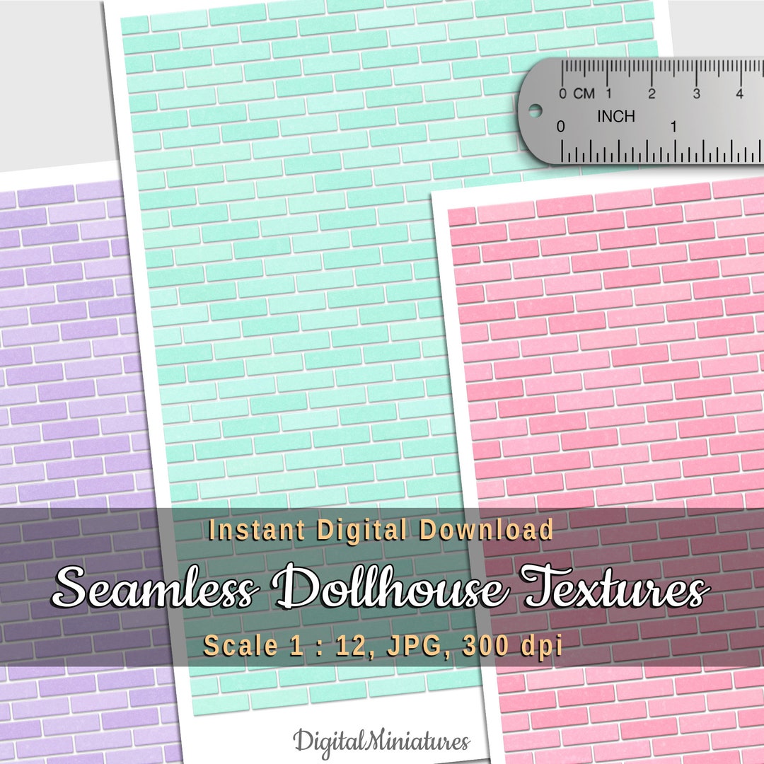 Purple, Pink, Turquoise Brick Dollhouse Wallpaper Printable for Doll ...