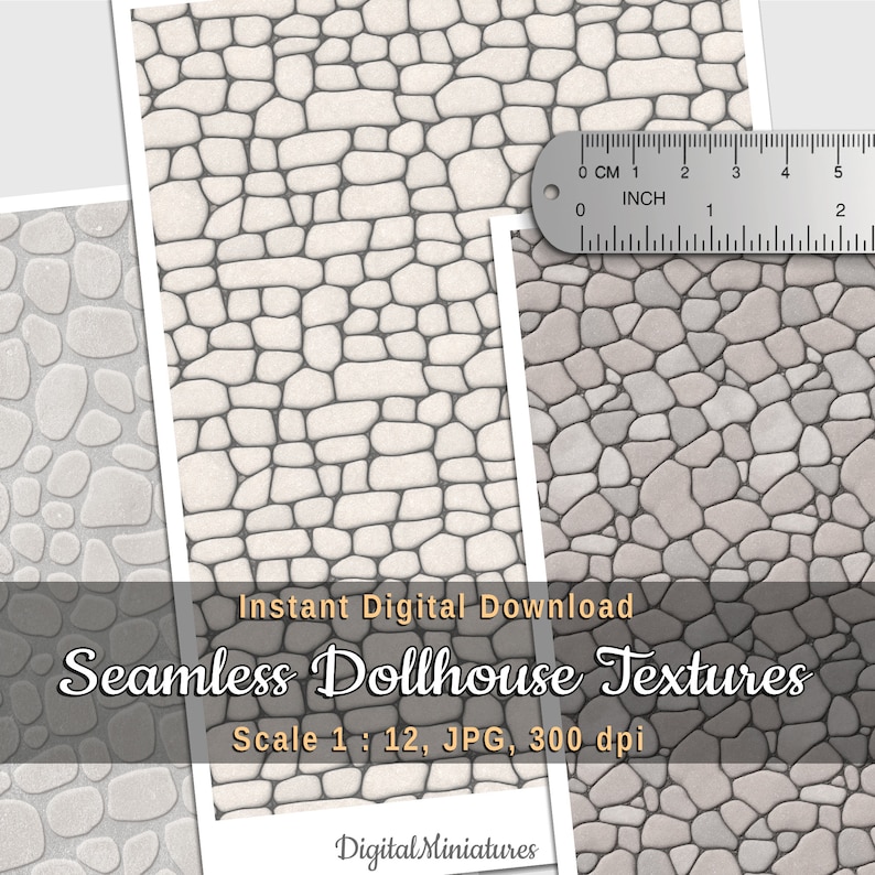 Light Stone Walls and Pavement, Cobble, Rock, Dollhouse Miniature ...