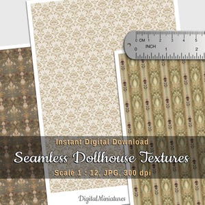 Miniature Dollhouse Wallpaper Set 1:12 Scale – 3 Printable Seamless Designs in Style of the French Empire for Dioramas and Dollhouses DIY