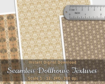 3 carte da parati in miniatura senza cuciture, stampabili, in stile vittoriano classico, per case delle bambole e diorami – Materiali per progetti fai da te in scala 1:12