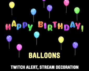 Multicolored Birthday Balloons, Stream Overlay Animated Twitch Alert