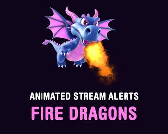 Alerte Dragon Twitch, superposition animée de dessin animé fantastique, alerte de flux dragon de feu, 2 variantes