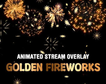 Feux d'artifice dorés, alerte Twitch, superposition de flux animé, élément de diffusion en streaming et VTuber, décoration de flux du Nouvel An, alerte plein écran avec son