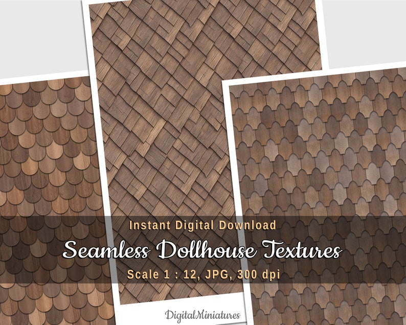Miniature Wood Roofing Printable Sheets for DIY Dollhouse, Farmhouse, Cedar Shingles, 3 Seamless ...