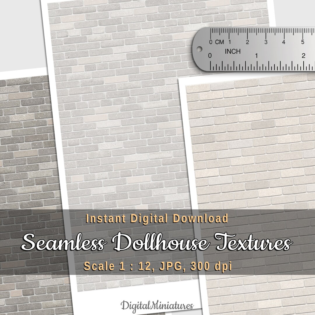 Dollhouse Wallpaper Printable White Brick, 3 Seamless Masonry Textures ...