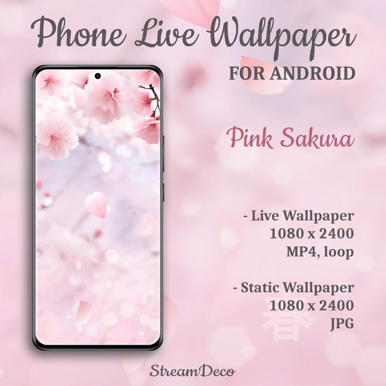 Pink Sakura live wallpaper, animated background, dynamic mobile wallpaper for Android, Cherry Blossom theme