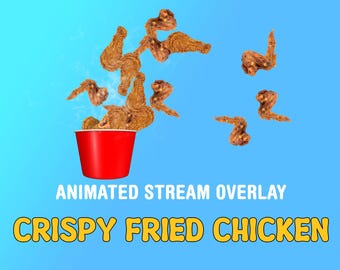 Superposition de flux de poulet frit, alerte Twitch animée, tir d'ailes et de pilons de poulet croustillants, décoration de flux pour streamer et VTuber